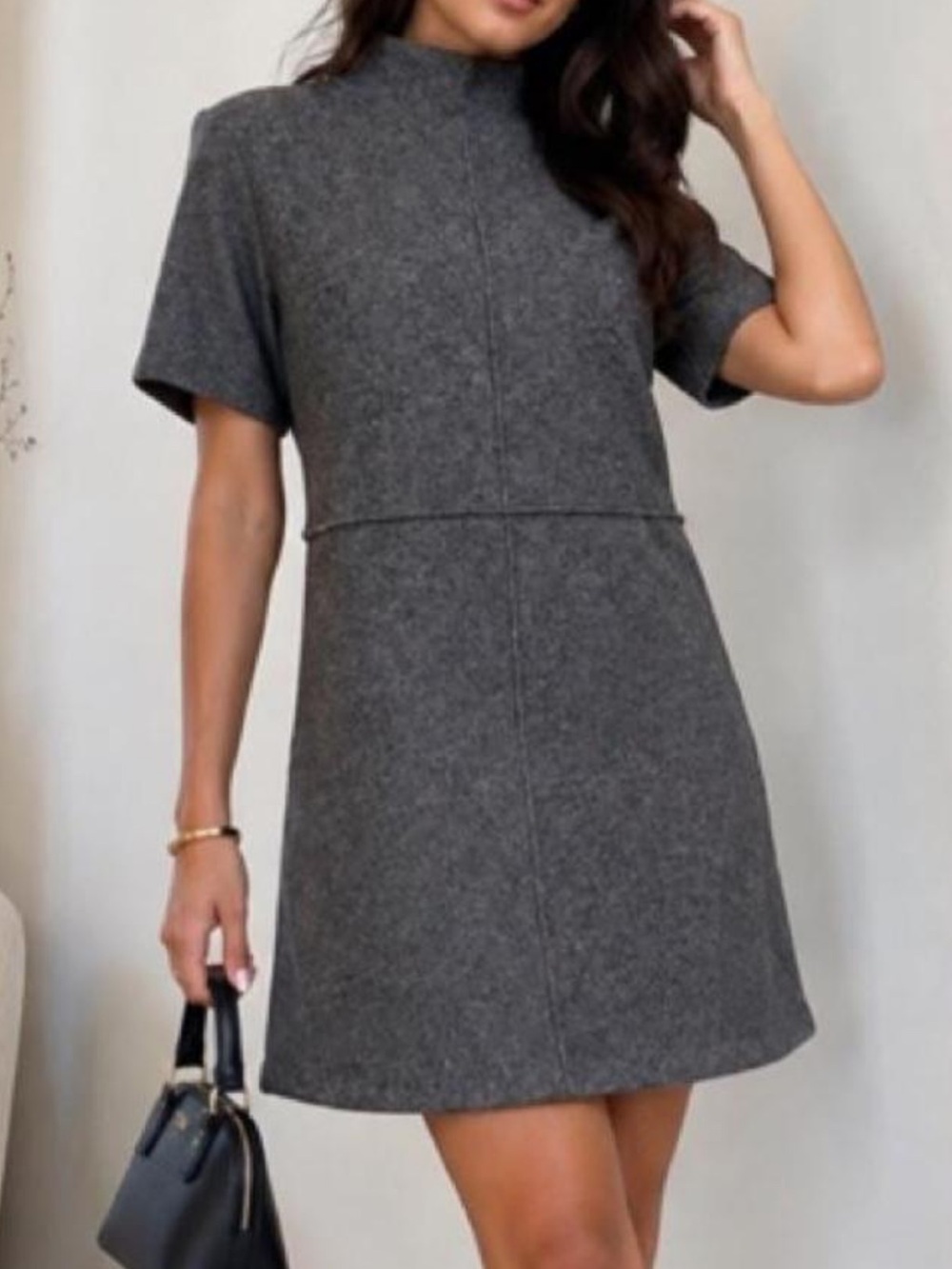 Zara Heather Gray High-Neck Short Sleeve Shift Dress